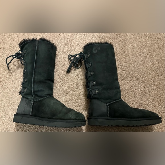UGG Kristabelle Black Suede Sheepskin Fur Tall Winter Boots Size 6 - Picture 3 of 15